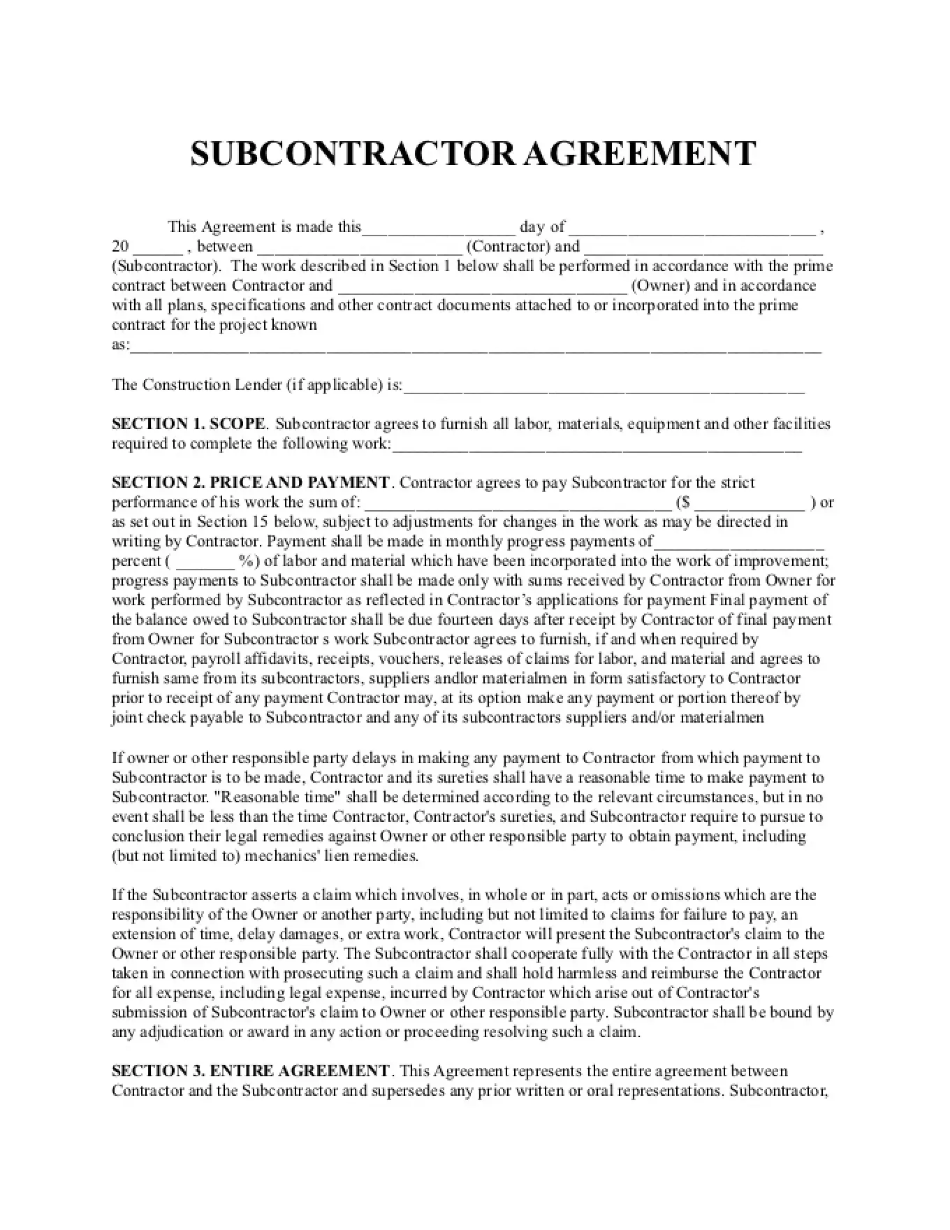 Subcontractor Agreement